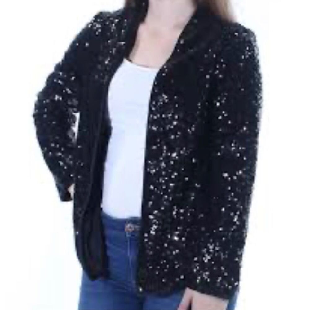Vero Moda size L sequined faux fur Teddy style open front jacket
